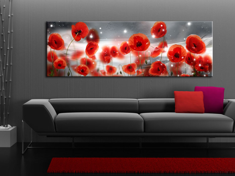 Canvas Star Poppies (1-part) - red field flowers in the starlight 94783 additionalImage 3