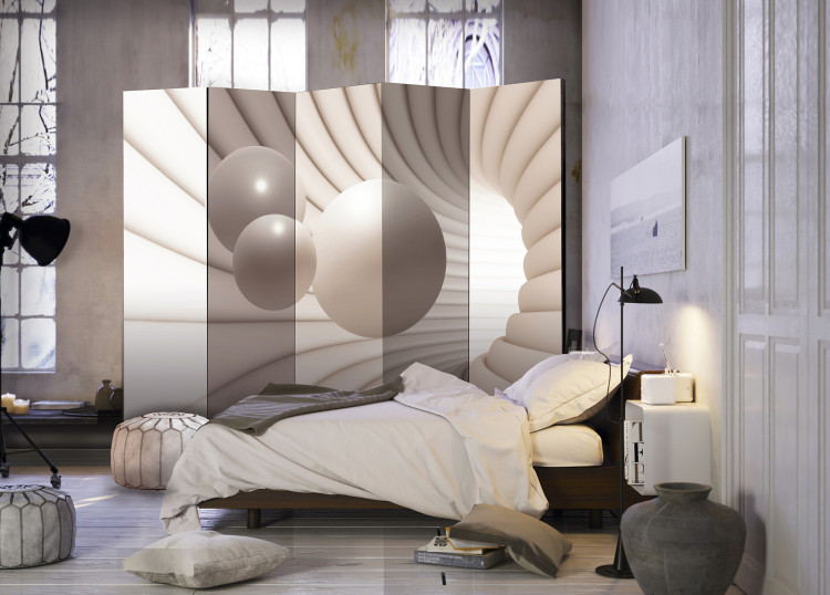 Room Divider Spheres in the Tunnel II - abstract illusion of beige 3D figures in space 95383 additionalImage 4