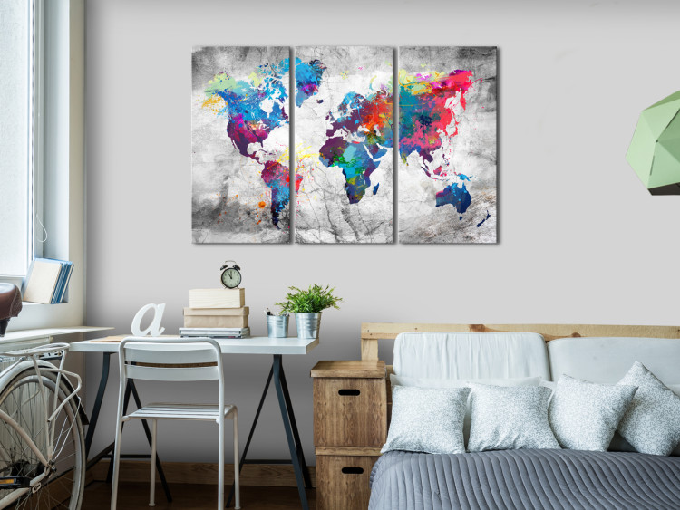 Canvas Print Maps: Gray Style - Artistic Continents on Concrete World Map 97483 additionalImage 3