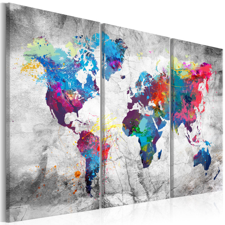Canvas Print Maps: Gray Style - Artistic Continents on Concrete World Map 97483 additionalImage 2