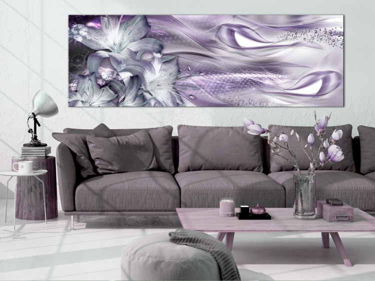 Canvas Lilies and Waves (1-part) Pale Purple Narrow - Plant Abstraction 107993 additionalImage 3