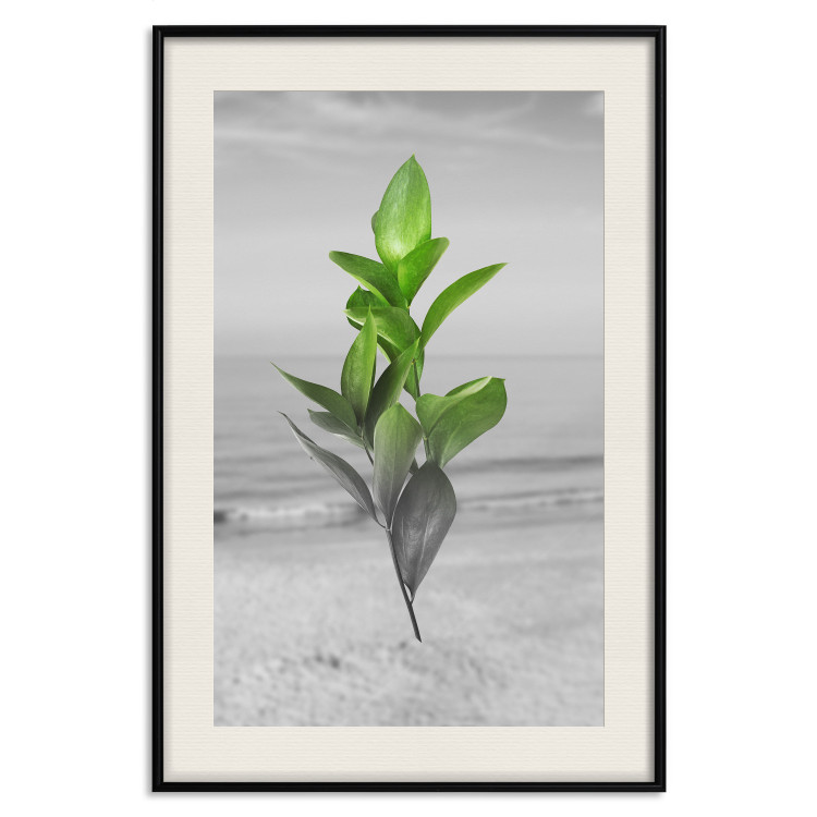 Wall Poster Green Branches - Living leaves on a background of a gray seascape 114393 additionalImage 18