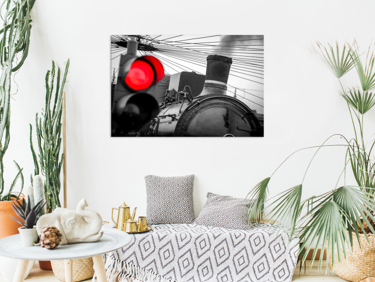 Canvas Art Print Smoky Trail (1-part) - Metal Train in Black and White Light 116393 additionalImage 3