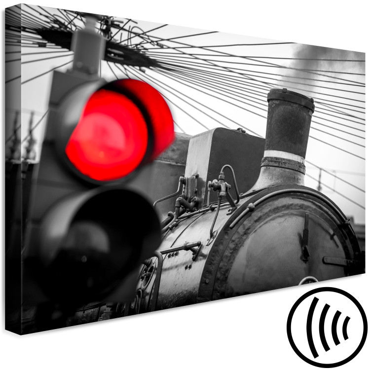 Canvas Art Print Smoky Trail (1-part) - Metal Train in Black and White Light 116393 additionalImage 6