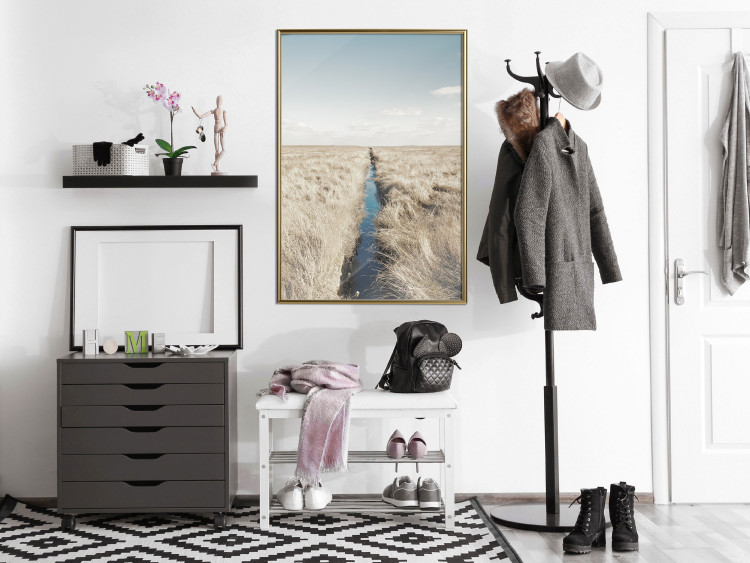 Wall Poster Channel - sky landscape with clouds and river on beige field 117293 additionalImage 7