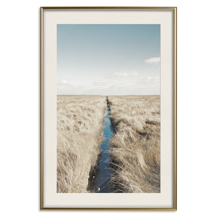 Wall Poster Channel - sky landscape with clouds and river on beige field 117293 additionalImage 19