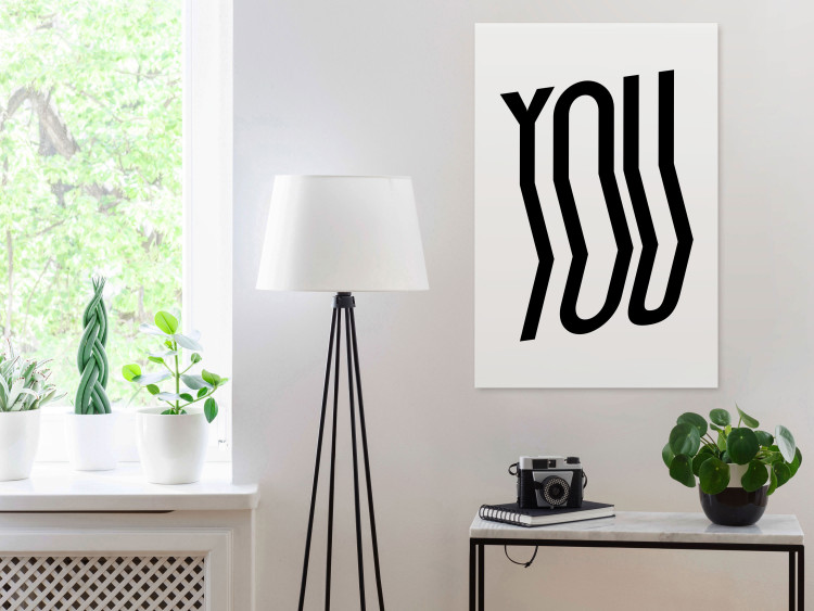 Canvas Art Print Black, curved inscription - ''YOU'' on a minimalistic white background 117393 additionalImage 3