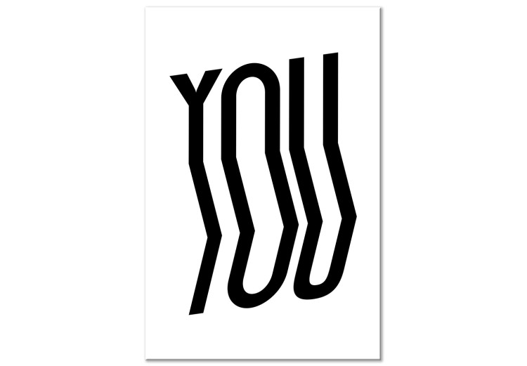 Canvas Art Print Black, curved inscription - ''YOU'' on a minimalistic white background 117393