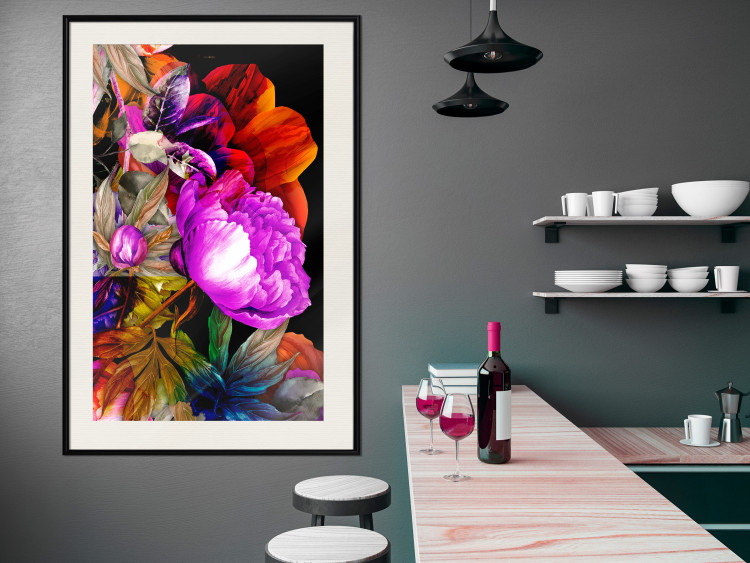 Poster Colors of Summer - multicolored glamour composition with flowers on a black background 117993 additionalImage 22