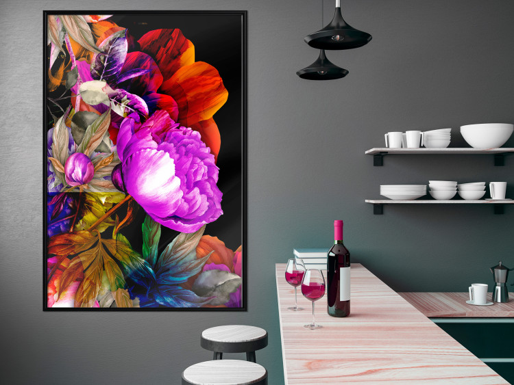 Poster Colors of Summer - multicolored glamour composition with flowers on a black background 117993 additionalImage 5