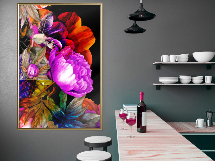 Poster Colors of Summer - multicolored glamour composition with flowers on a black background 117993 additionalImage 5