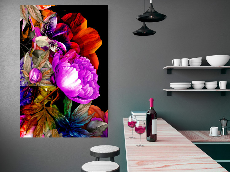 Poster Colors of Summer - multicolored glamour composition with flowers on a black background 117993 additionalImage 23