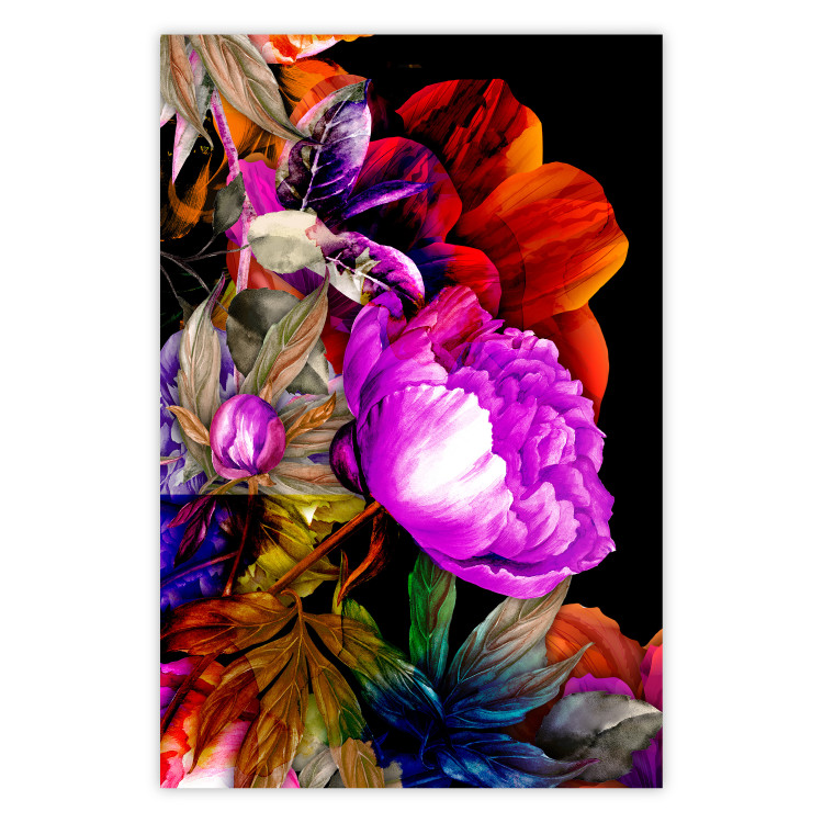 Poster Colors of Summer - multicolored glamour composition with flowers on a black background 117993