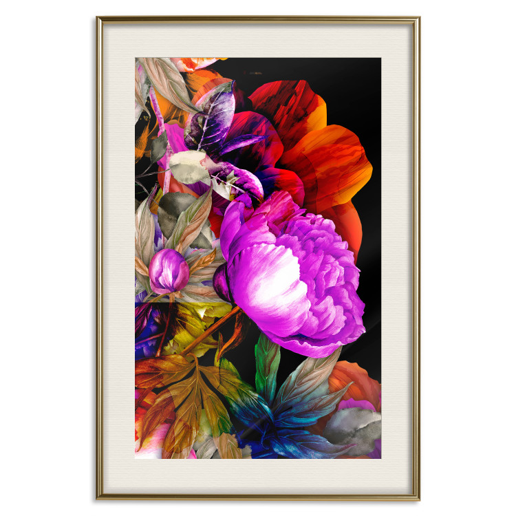 Poster Colors of Summer - multicolored glamour composition with flowers on a black background 117993 additionalImage 19