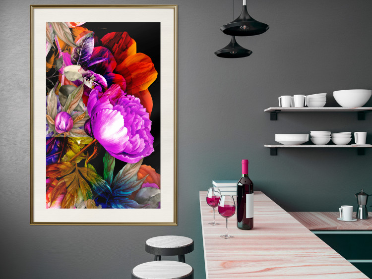 Poster Colors of Summer - multicolored glamour composition with flowers on a black background 117993 additionalImage 21