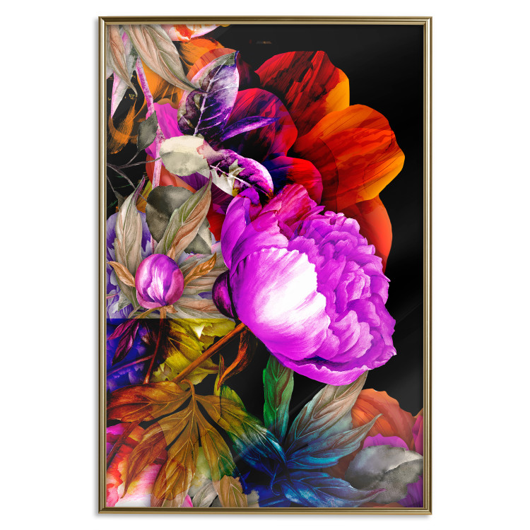 Poster Colors of Summer - multicolored glamour composition with flowers on a black background 117993 additionalImage 16