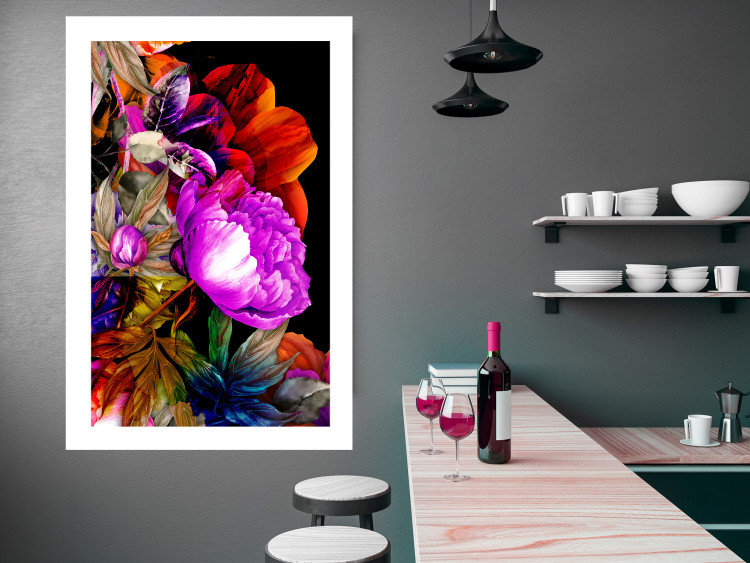 Poster Colors of Summer - multicolored glamour composition with flowers on a black background 117993 additionalImage 4