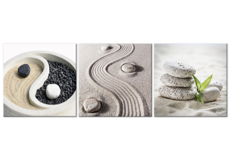 Canvas Art Print Calm Sands of the Orient (3-part) - Merging Nature with Zen Stones 122893