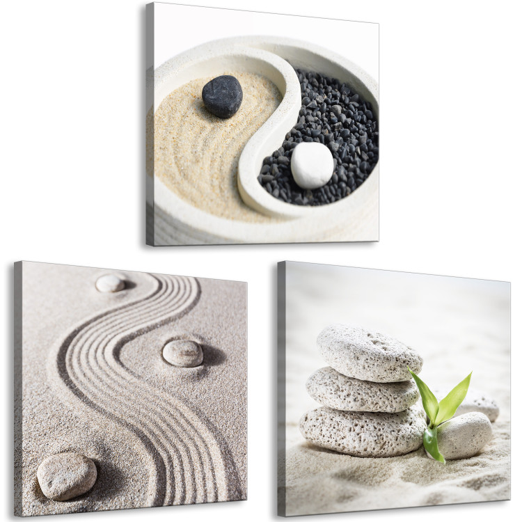 Canvas Art Print Calm Sands of the Orient (3-part) - Merging Nature with Zen Stones 122893 additionalImage 2