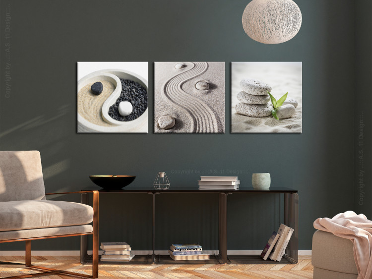 Canvas Art Print Calm Sands of the Orient (3-part) - Merging Nature with Zen Stones 122893 additionalImage 3