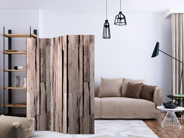 Room Divider Screen Whisper of Spring - texture of unevenly shaped wooden planks 122993 additionalImage 4