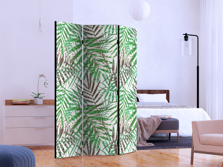 Folding Screen Wild Leaves - tropical and colorful foliage motif on a white background 123293 additionalImage 2