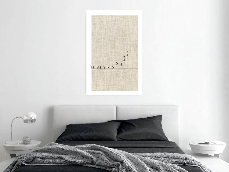 Wall Poster Your Turn - black birds flying away sequentially on fabric texture 123793 additionalImage 2