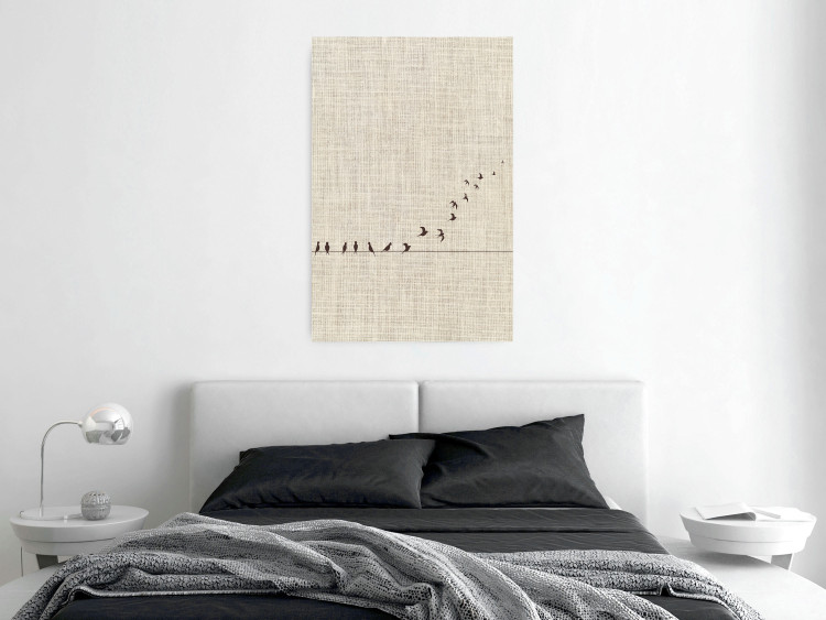 Wall Poster Your Turn - black birds flying away sequentially on fabric texture 123793 additionalImage 17