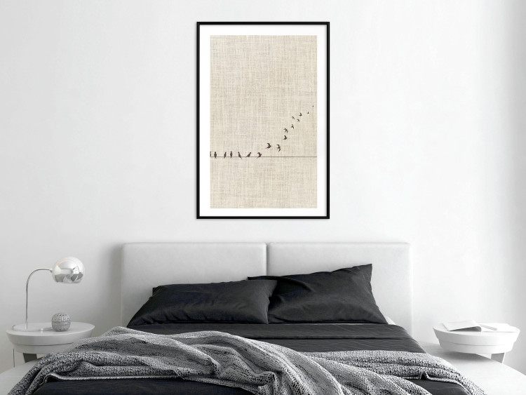 Wall Poster Your Turn - black birds flying away sequentially on fabric texture 123793 additionalImage 4