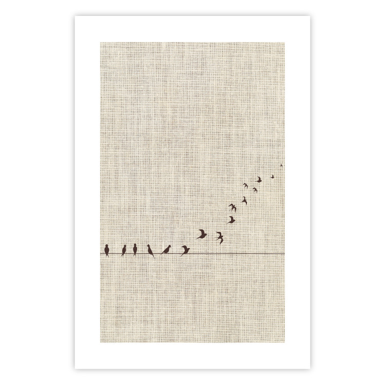 Wall Poster Your Turn - black birds flying away sequentially on fabric texture 123793 additionalImage 19