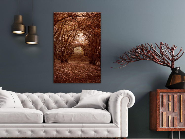 Canvas Art Print Corridor of trees - autumn forest path covered with leaves 123893 additionalImage 3