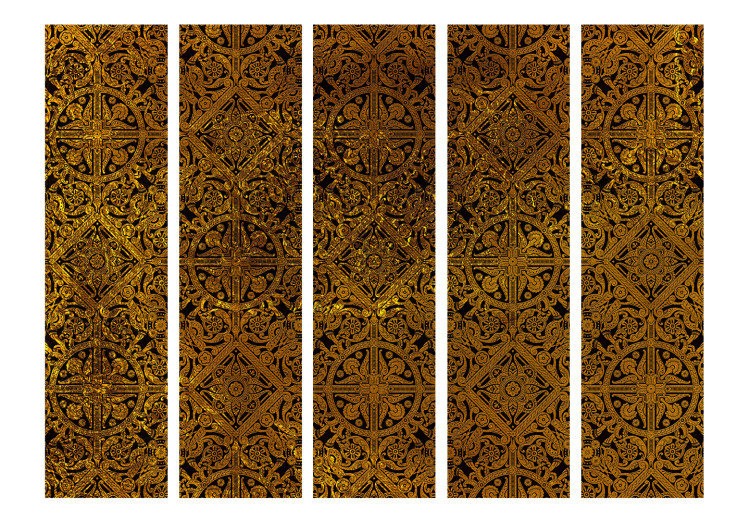Folding Screen Celtic Treasure II (5-piece) - golden ethnic design in retro style 124093 additionalImage 3