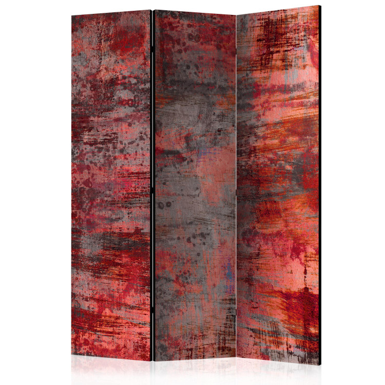 Room Divider Red Metal (3-piece) - composition with irregular texture 124293