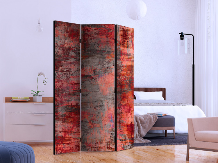 Room Divider Red Metal (3-piece) - composition with irregular texture 124293 additionalImage 2