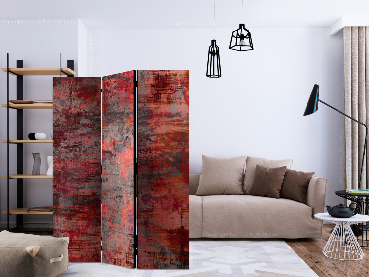 Room Divider Red Metal (3-piece) - composition with irregular texture 124293 additionalImage 4