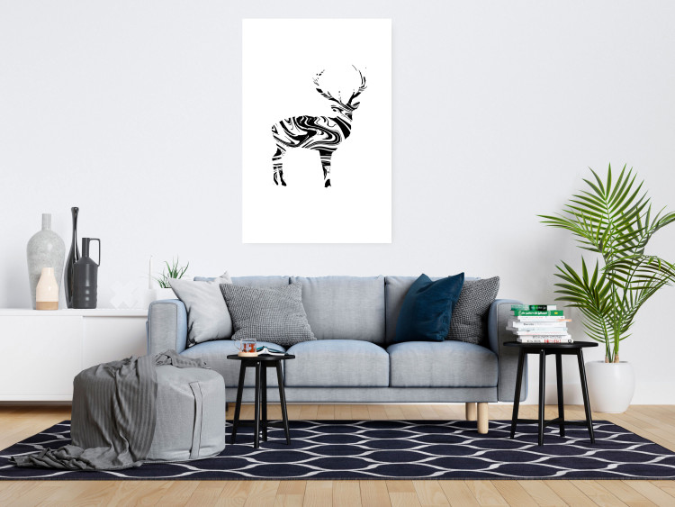 Poster Black and White Deer - abstract black waves forming the shape of a deer 125093 additionalImage 4