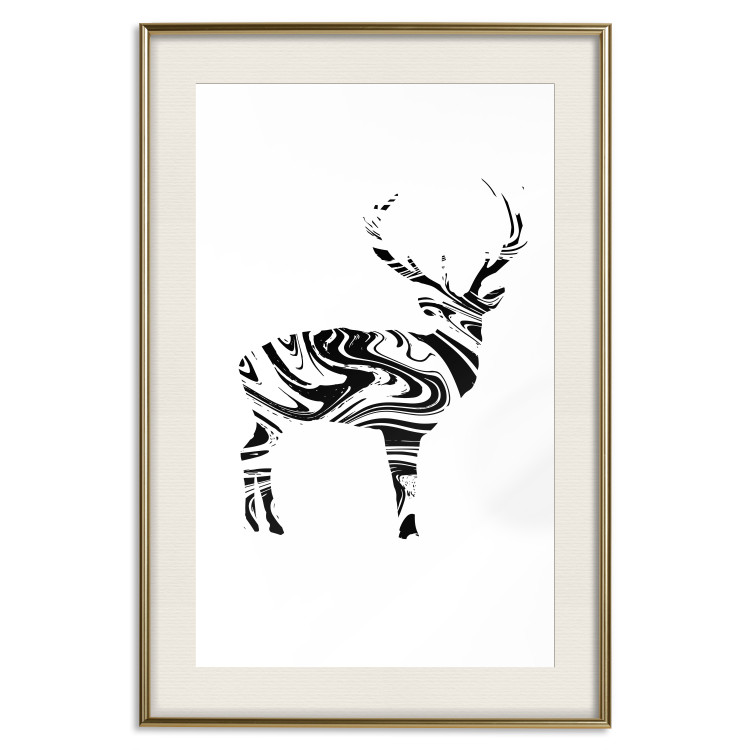 Poster Black and White Deer - abstract black waves forming the shape of a deer 125093 additionalImage 19