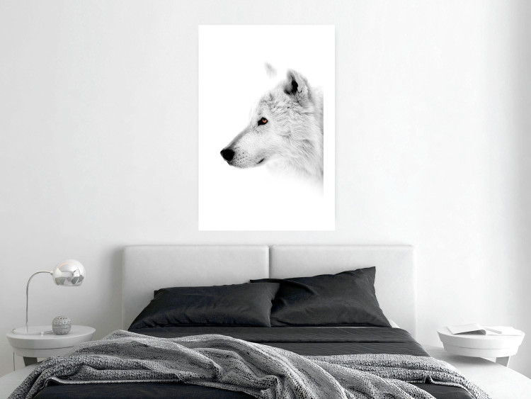Wall Poster Amber Gaze - portrait of a wolf with a yellow eye on a white background 126293 additionalImage 5