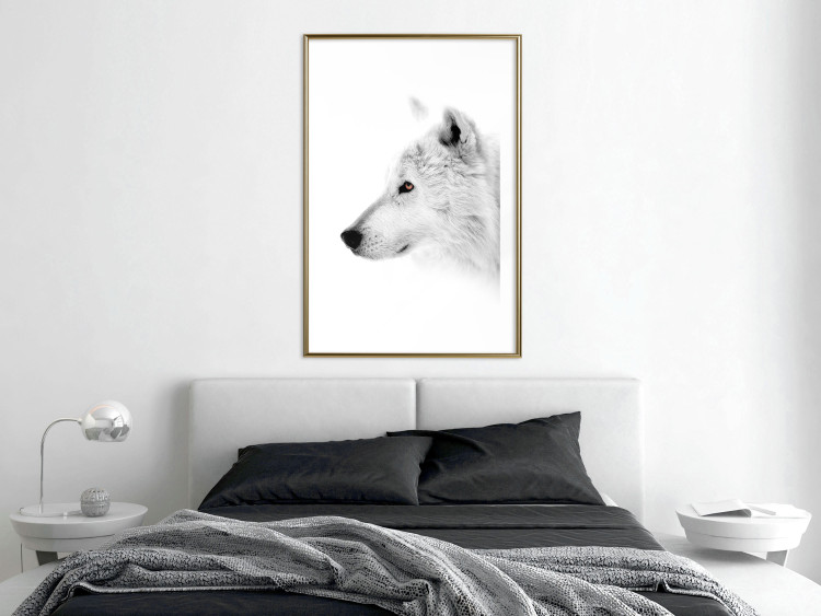 Wall Poster Amber Gaze - portrait of a wolf with a yellow eye on a white background 126293 additionalImage 15
