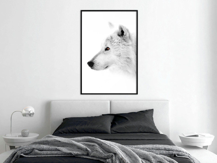 Wall Poster Amber Gaze - portrait of a wolf with a yellow eye on a white background 126293 additionalImage 6