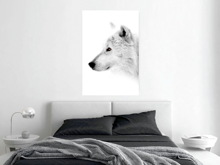 Wall Poster Amber Gaze - portrait of a wolf with a yellow eye on a white background 126293 additionalImage 4