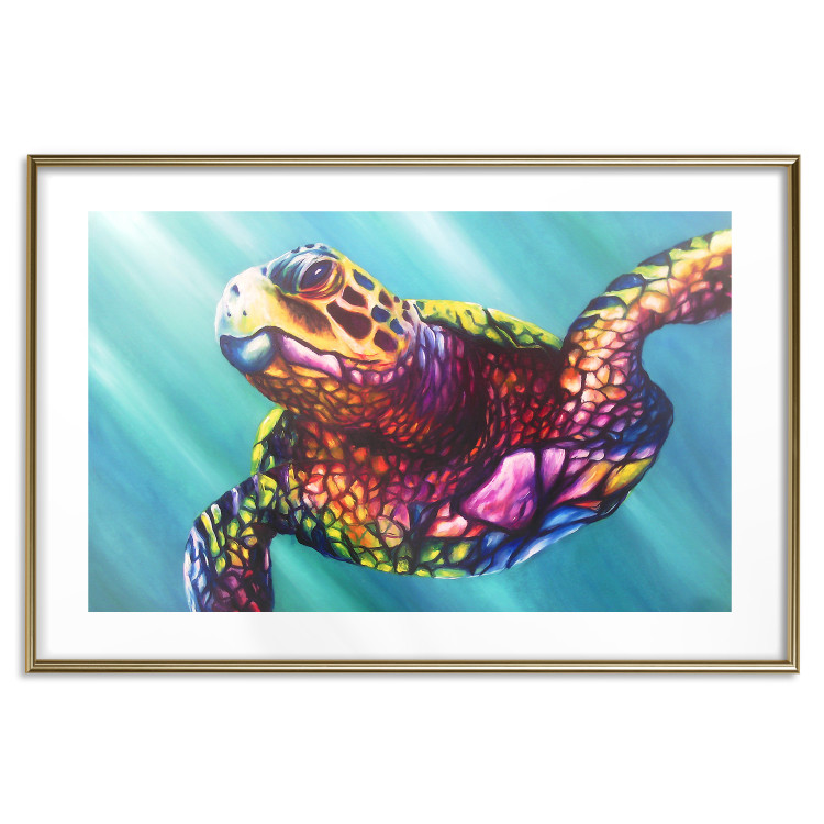 Poster Colorful Turtle - abstract multicolored animal on a blue background 127093 additionalImage 14