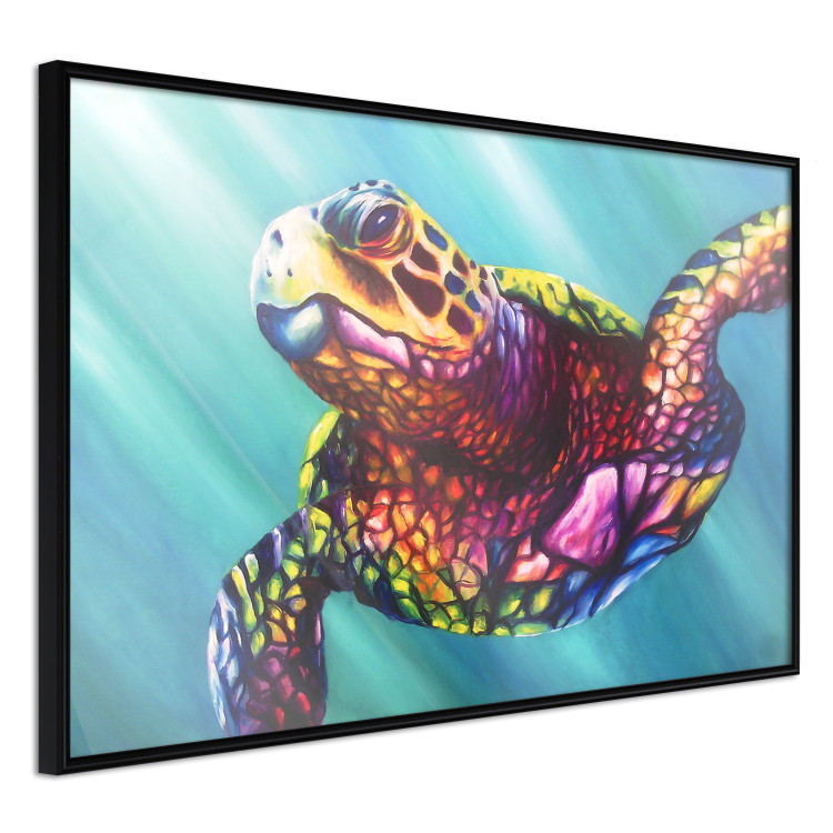 Poster Colorful Turtle - abstract multicolored animal on a blue background 127093 additionalImage 11
