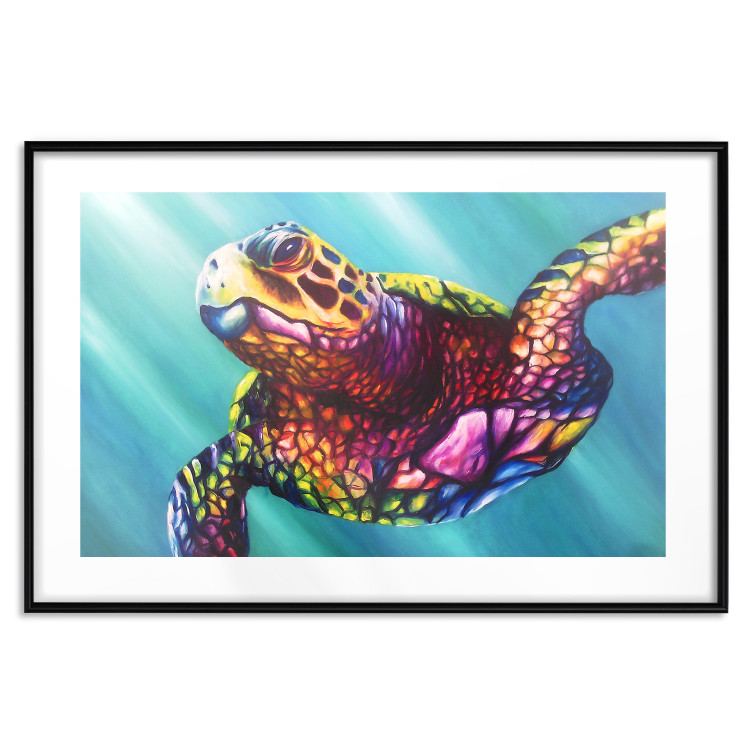 Poster Colorful Turtle - abstract multicolored animal on a blue background 127093 additionalImage 15