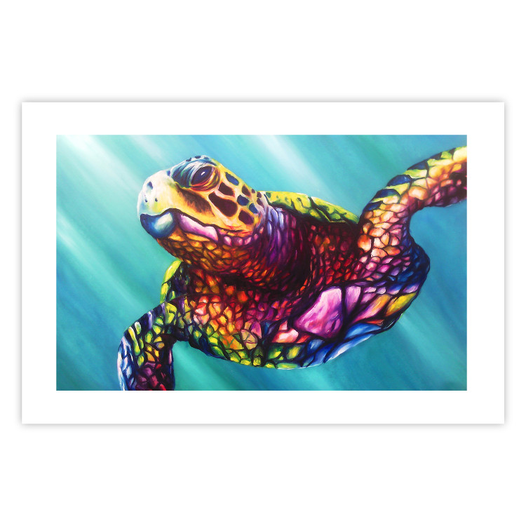 Poster Colorful Turtle - abstract multicolored animal on a blue background 127093 additionalImage 19