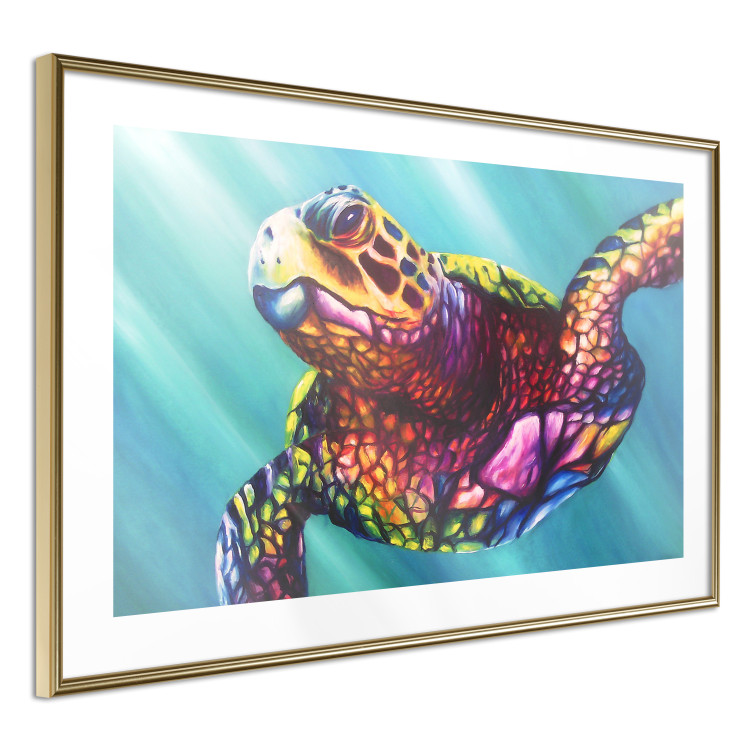Poster Colorful Turtle - abstract multicolored animal on a blue background 127093 additionalImage 7