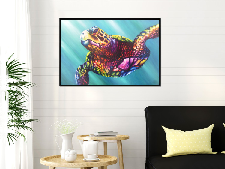 Poster Colorful Turtle - abstract multicolored animal on a blue background 127093 additionalImage 4