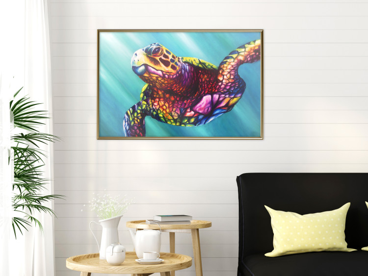 Poster Colorful Turtle - abstract multicolored animal on a blue background 127093 additionalImage 5