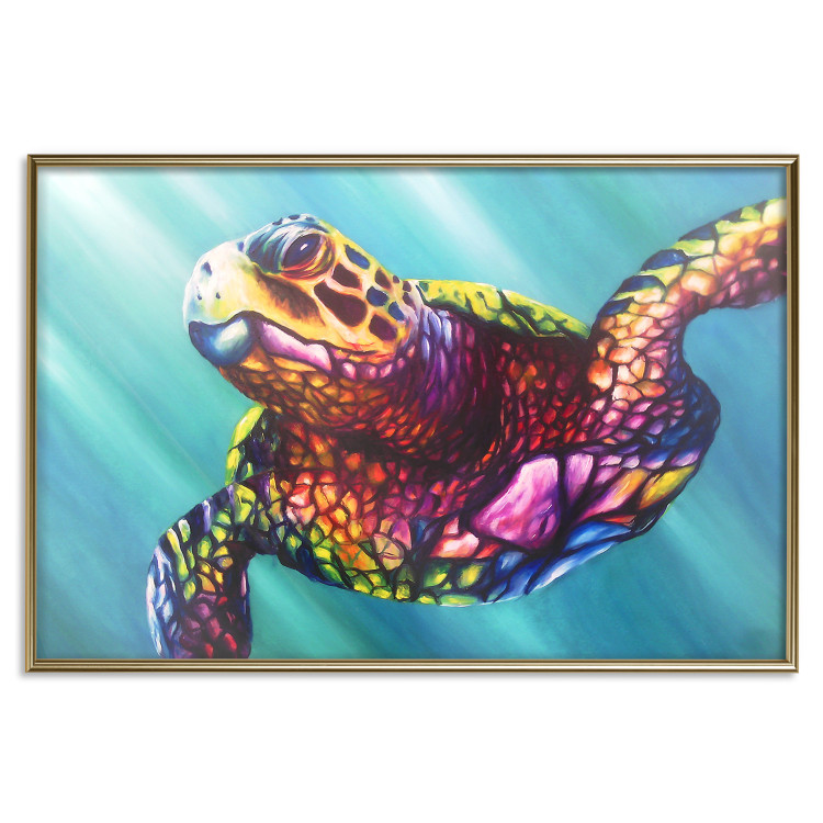 Poster Colorful Turtle - abstract multicolored animal on a blue background 127093 additionalImage 17