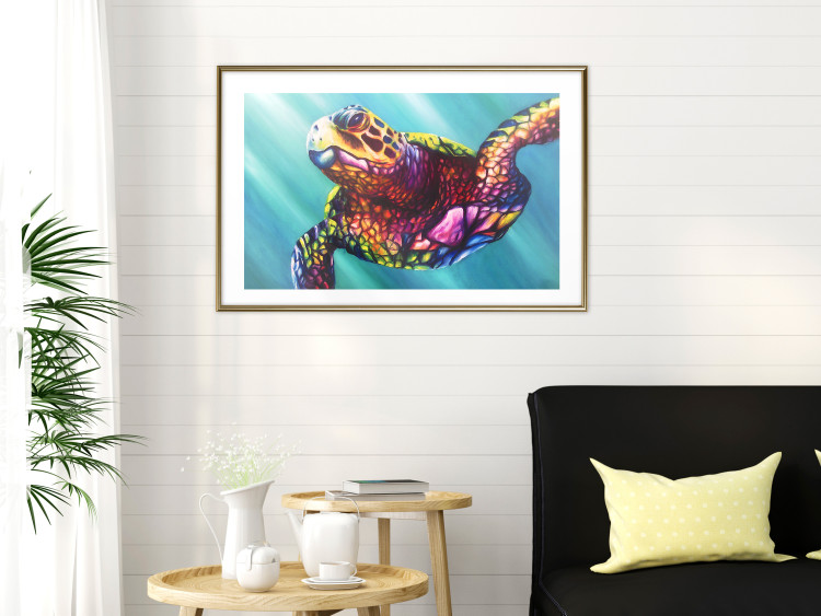 Poster Colorful Turtle - abstract multicolored animal on a blue background 127093 additionalImage 13